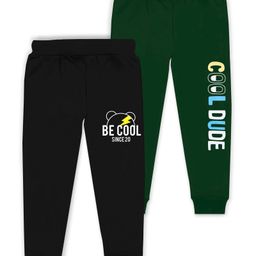 J&JP Cotton Looper Pack Of 2 Typography Printed Joggers - Black & Green-image-12