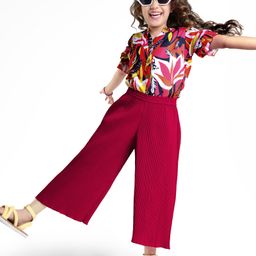Ollington St. Woven Half Sleeves Top & Pleated Cullotes with Floral Print - Red-image-65