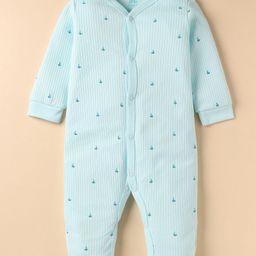 I Bears Interlock Knit Full Sleeves Romper with Nautical Print - Light Blue-image-21