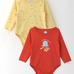 Nautinati Cotton Pack Of 2 Full Sleeves Fishes & Jelly Fish Printed Onesies - Red & Yellow-image-105