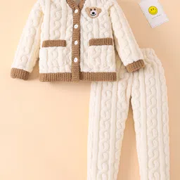 Mark & Mia Full Sleeves Winter Wear Night Suit with Bear Applique - Cream-picture-47