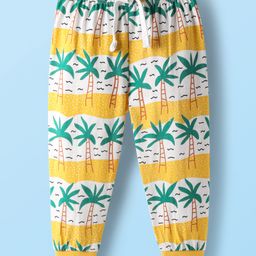 Babyhug Cotton Knit Full Length Lounge Pant With Tropical Theme Print - Yellow-picture-34