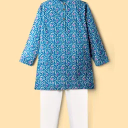 Pine Kids Cotton Woven Full Sleeves Kurta Pajama Set With Floral Print - Blue-picture-24