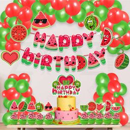 Zyozi Watermelon Theme Birthday Party Decorations Combo For Kids Red And Green - Pack Of 43-picture-15