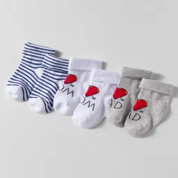 Doodle Poodle Cotton Knit Ankle Length I Love Mum Dad Printed Socks Pack of 3 - White & Grey-picture-33