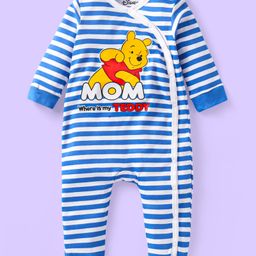 babyhug disney Babyhug Interlock Knit Full Sleeves Front Open Rompers with Winnie the Pooh Graphics & Stripes Pack of 3 - Red White & Blue image 2