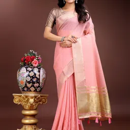 KALINI Pink Cotton Blend Woven Design Sarees-picture-36