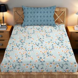 IVAZA Teal 160 TC Single Bedsheet with 1 Pillow Covers-image-95