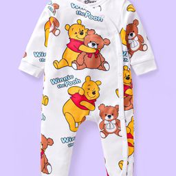 babyhug disney Babyhug Interlock Knit Full Sleeves Front Open Rompers with Winnie the Pooh Graphics & Stripes Pack of 3 - Red White & Blue image 4
