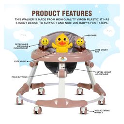 PlayRoots Multifunctional Ducky Walker with Removable Musical Tray & 2 Level Height Adjustment - Brown image 4