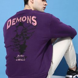 Difference of Opinion Men Typographic Printed Oversized Fleece Sweatshirt-image-16