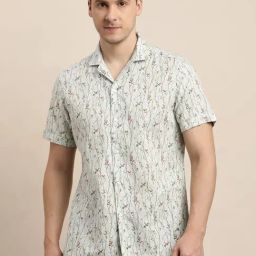 Turtle Grey Cotton Linen Slim Fit Printed Shirt-picture-39