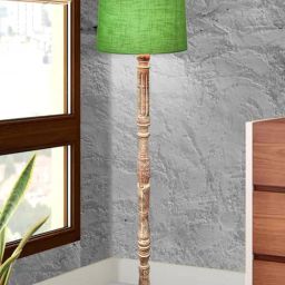 Homesake Rustic Walnut Brown Floor Lamp with Roman Voyage Shade & Tray End Table-48