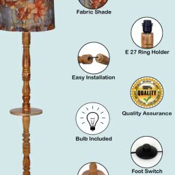 Homesake Rustic Walnut Brown Floor Lamp with Multicolor Floreo Meadow Shade & Tray End Table image 5