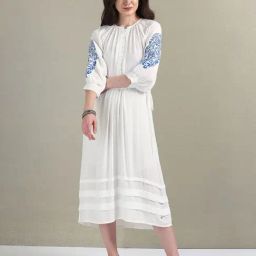 U.S. Polo Assn. White & Blue Embroidered Midi Dress-picture-14
