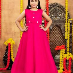 Aarika Girls Red Solid Party Gown-image-27