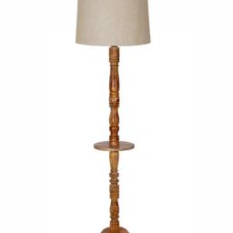 Homesake Rustic Walnut Brown Floor Lamp with Beige Jute Shade & Tray End Table for Living Room image 2