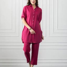 SHAYE Pink Cotton Regular Fit Kurti-image-48