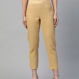 W Women Golden Slim Fit Self Design Cropped Cigarette Trousers-image-95