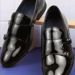 Mochi Men's Black Monk Shoes-image-35