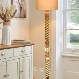 Homesake Rustic Walnut Wood Floor Lamp Beige Fabric Shade with Twisted Ropes & Jute Accents-6