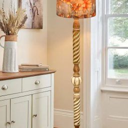 Homesake Rustic Wood Floor Lamp Multicolor Fabric Shade with Twisted Ropes & Floreo Meadow Accents-47