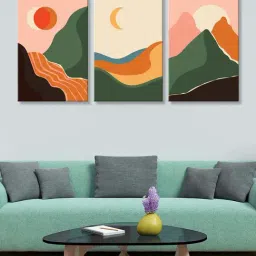 999Store Multicolor Sunlight and Moon Light with Mountain Art 3 Frame Canvas Paintings-36