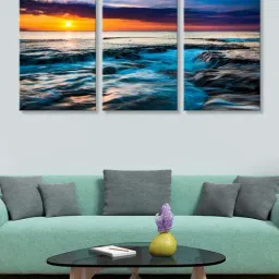 999Store Blue Smyrna Beach with Sunrise Art 3 Frame Canvas Paintings-22