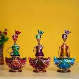 eCraftIndia Set of 3 Tribal Ladies Playing Different Musical Instruments Decorative Showpiece-7