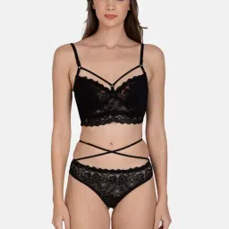 mod & shy Black Self Pattern Lingerie Set-image-78