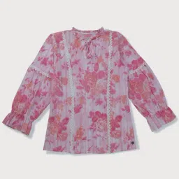 Gini & Jony Kids Pink Floral Print Full Sleeves Top-45