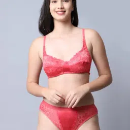 Gracit Peach Self Pattern Bra Panty Set-picture-10