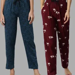 Kryptic Navy & Maroon Printed Pure Cotton Elasticated Waist Band Regular Fit Pyjamas - Pack of 2-picture-4