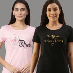 Kryptic Pink & Black Cotton T-Shirt - Pack of 2-image-62