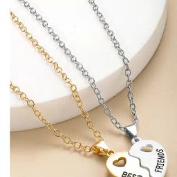 Peora Silver & Gold Plated Heart Shape Best Friends Pendant Chain for Men & Women-18