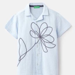 United Colors of Benetton Boys Blue Cotton Embroidery Shirt-image-50