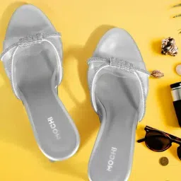 Mochi Women's Silver Slide Sandals-image-79