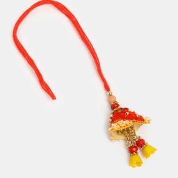 NVR Red Beaded Lumba Rakhi with Roli Chawal - Set of 2 image 3