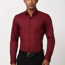Peter England Maroon Cotton Slim Fit Shirt-image-71