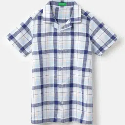 United Colors of Benetton Boys Blue Cotton Checks Shirt-picture-37