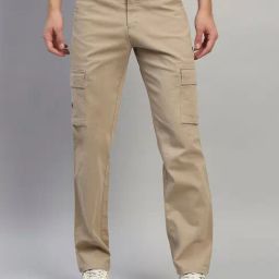 Cantabil Brown Regular Fit Solid Cargos-picture-26