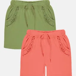 Kiddopanti Kids Green & Peach Solid Shorts (Pack Of 2)-image-110