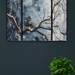 Livin'luxe Black & Blue 3 Pieces Floral and Botanical Wooden Wall Arts-picture-40