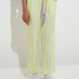 Wunderlove by Westside Green Striped High-Rise Cotton Lounge Pants-picture-30