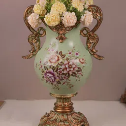 DECOR BAE Light-Green & Pink Floral-Printed Trophy-Shaped Vase-picture-17