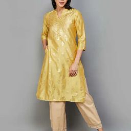 Melange by Lifestyle Yellow Floral Print Straight Kurta-picture-33