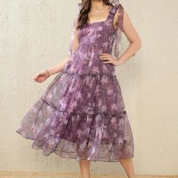 KASSUALLY Purple Floral Print Midi Dress-image-69