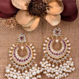 Saraf RS Jewellery Gold AD Studded Peals Chandbali Earrings-29