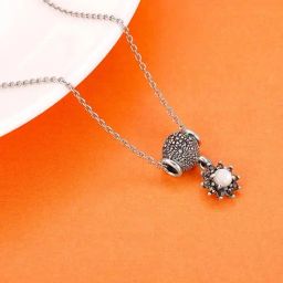 GIVA 925 Oxidized Silver White Stone Pendant with Link Chain for Women & Girls-image-8
