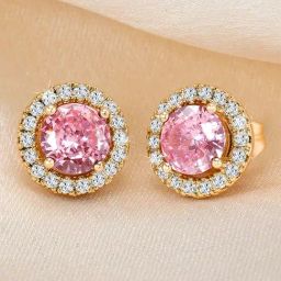 Peora Rose Gold Plated Cubic Zirconia & Pink Crystal Studded Stud Earrings-picture-2